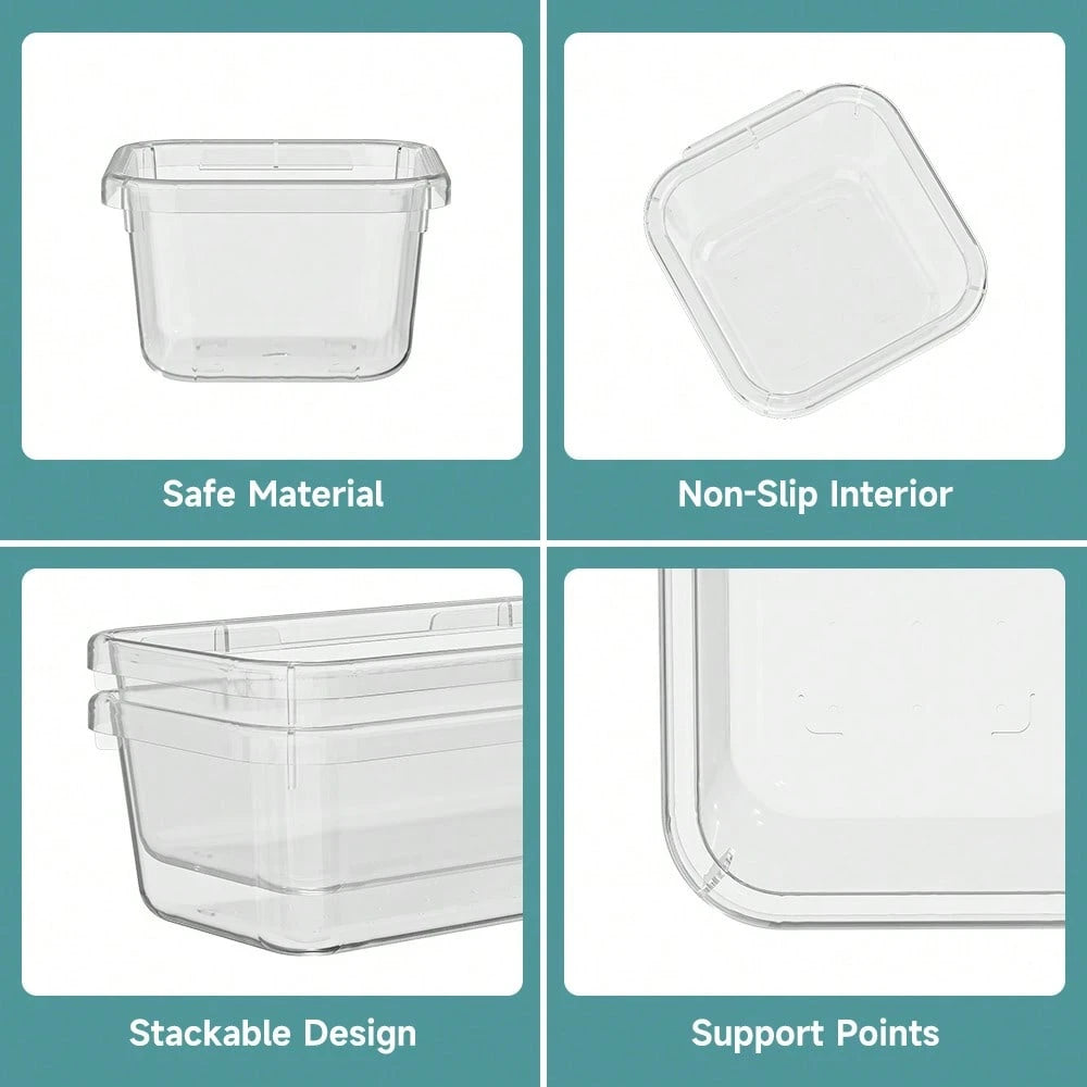 [14-Pack]Premium Clear Plastic Storage Box PP| Essential For Desktop, Kitchen, Cosmetics, Dressing Table & Messy Drawers Space-Saving Stackable Containers + Brush Holder| Limited-Time Offer! Home S