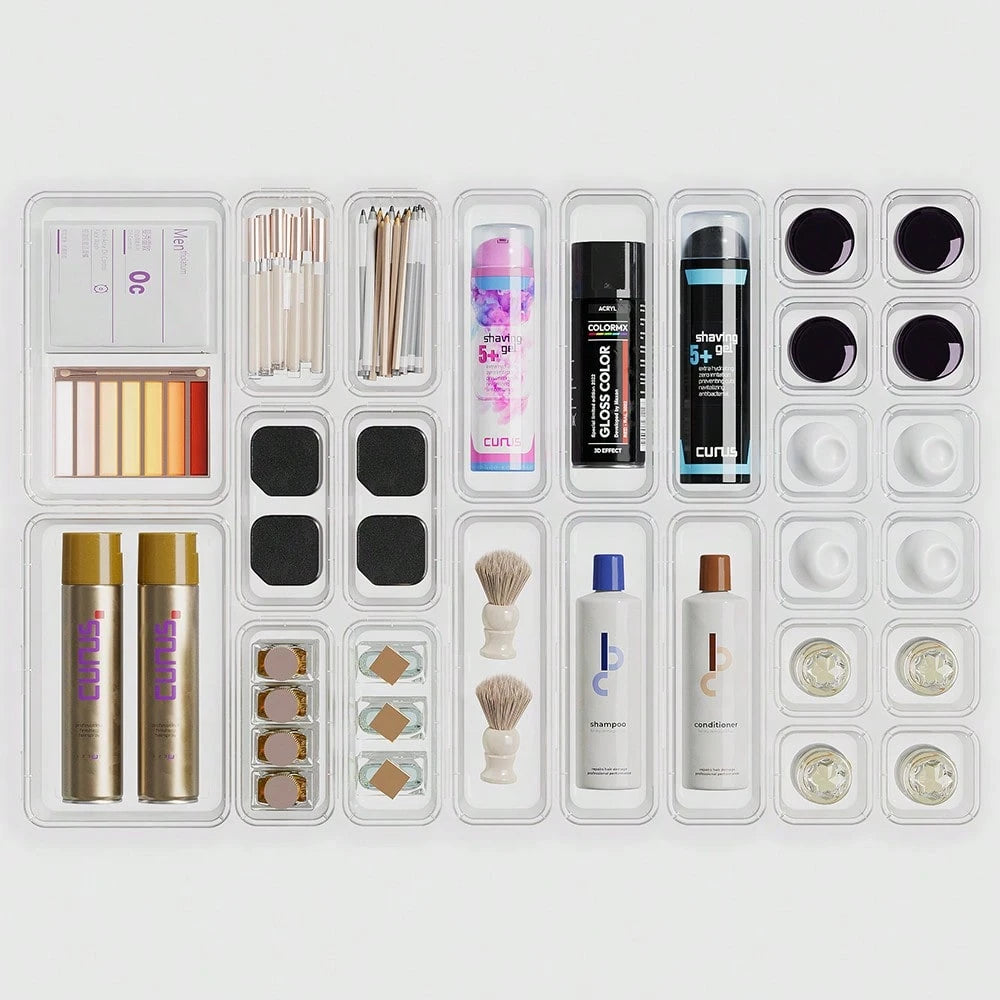 [14-Pack]Premium Clear Plastic Storage Box PP| Essential For Desktop, Kitchen, Cosmetics, Dressing Table & Messy Drawers Space-Saving Stackable Containers + Brush Holder| Limited-Time Offer! Home S
