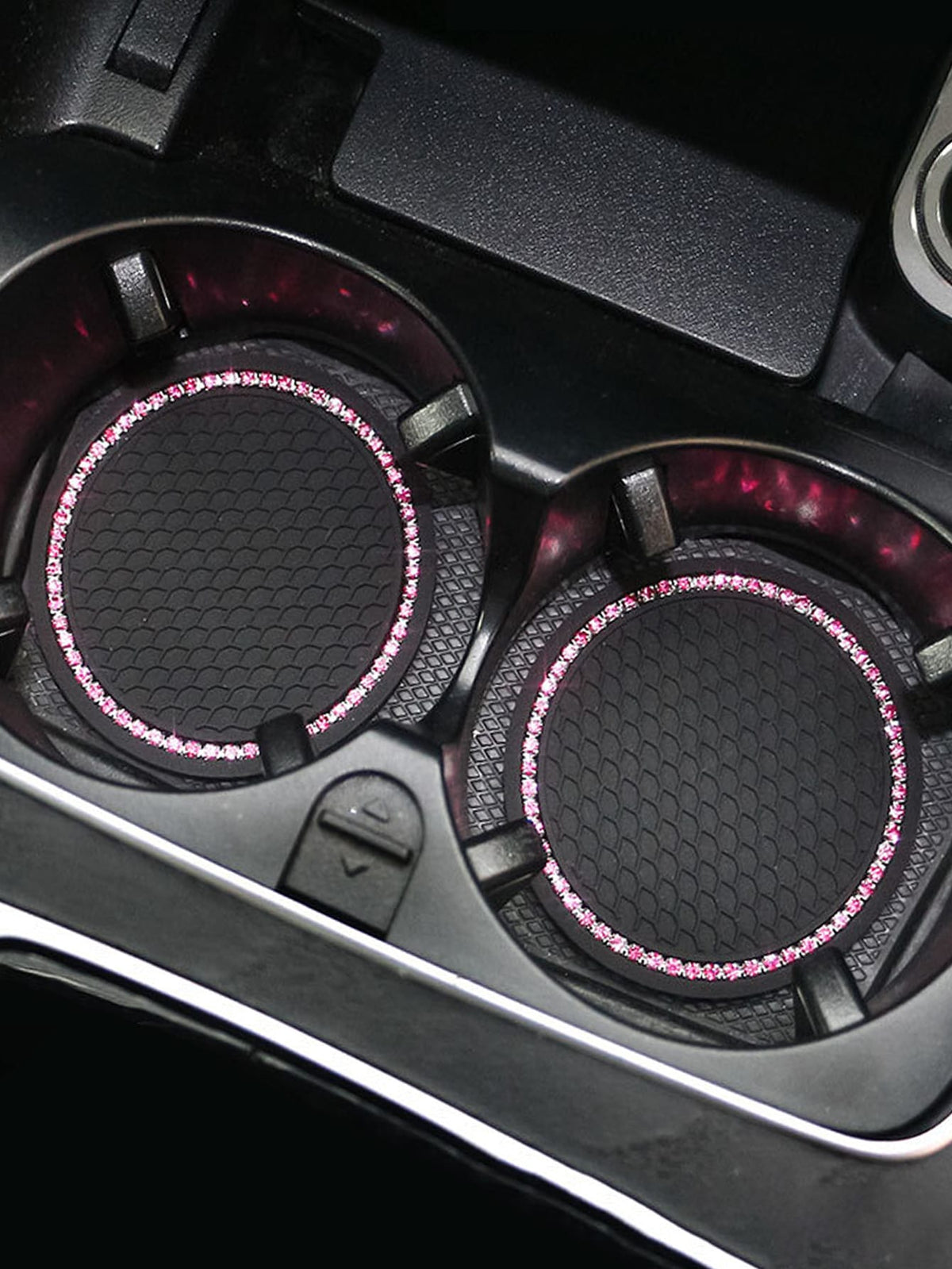 1pair Car Cup Holder Mats And 2pcs Engine Start/stop Key Ring
