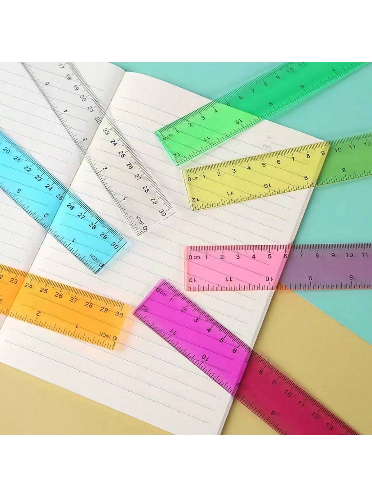 1pc/5pcs/12pcs/25pcs Random Color 30cm Plastic Ruler, Advertising Ruler With Straight Edge, Dual Bevel, Dual Scale, Clear And Vivid Markings,Rulers, Back To School