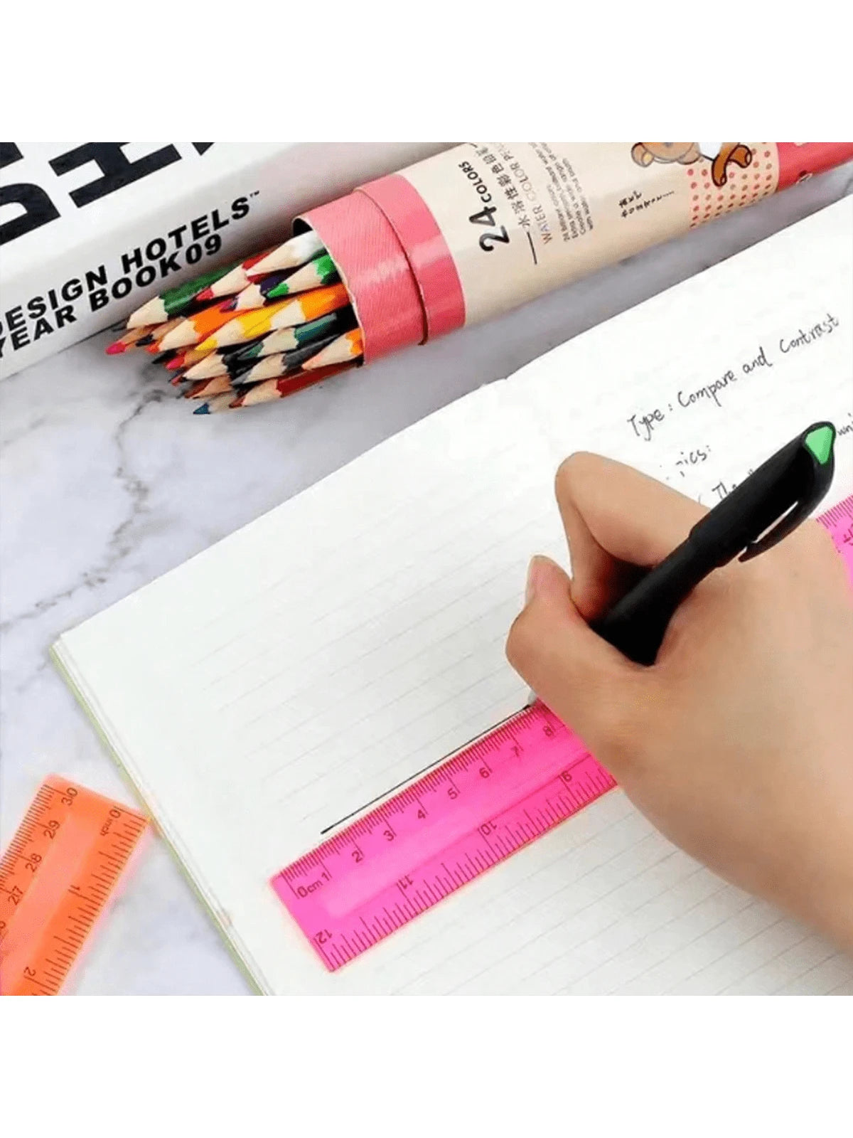 1pc/5pcs/12pcs/25pcs Random Color 30cm Plastic Ruler, Advertising Ruler With Straight Edge, Dual Bevel, Dual Scale, Clear And Vivid Markings,Rulers, Back To School