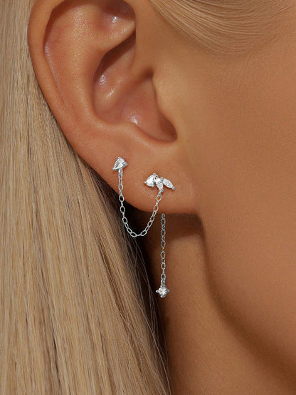 1PC 925 Sterling Silver Prong Setting Stud Long Tassel Flat Back Cartilage Helix Piercing Jewelry For Women Daily Wear Wedding Party Engagement Anniversary Valentine's Day