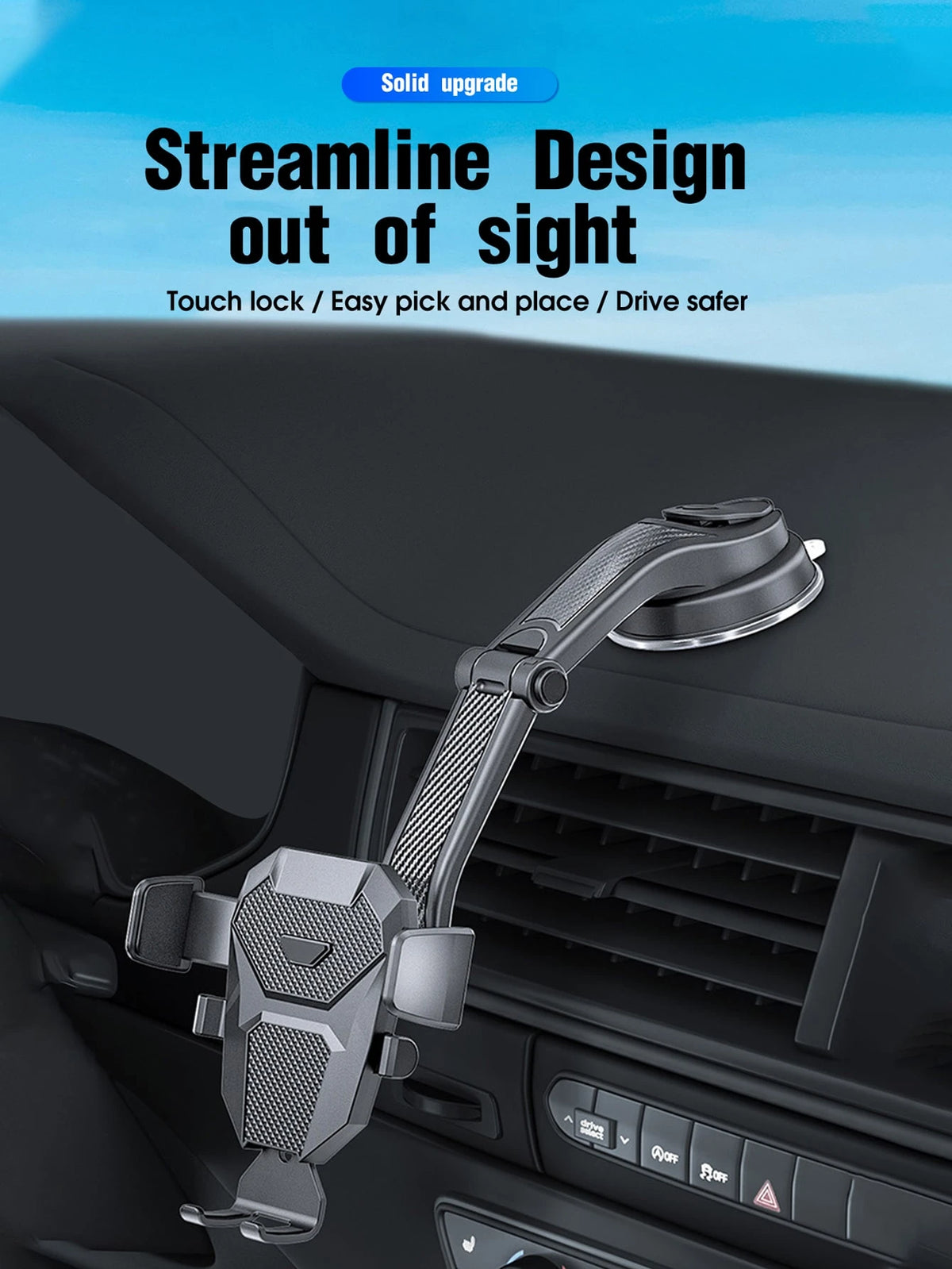 1pc Black Car Phone Holder, Multifunctional Telescopic Suction Cup Car Navigation Bracket, Suitable For Daily Driving Navigation And Phone Placement (Please Clean The Surface Before Use)