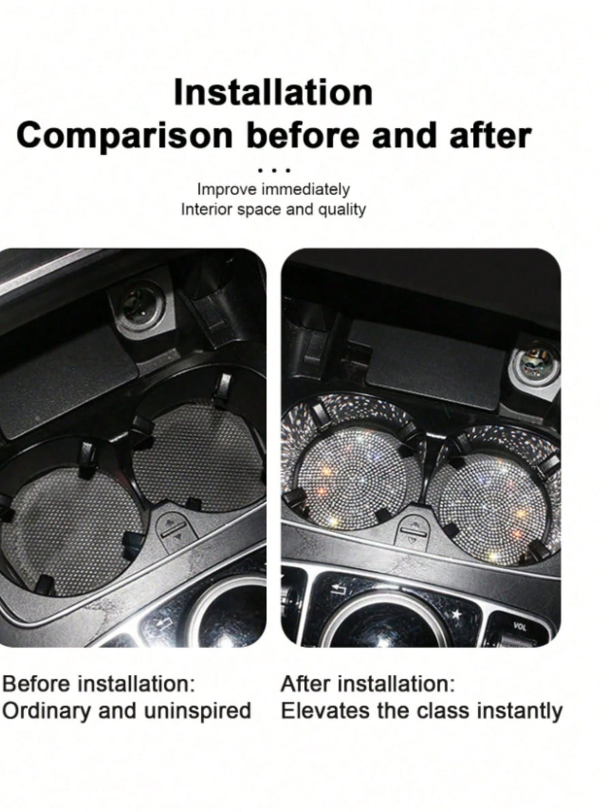 1PC Black Rhinestone Silicone Car Cup Holder Coaster, Artificial Diamond Car Interior Decoration, Non-Slip Storage Slot Door Pocket Mat