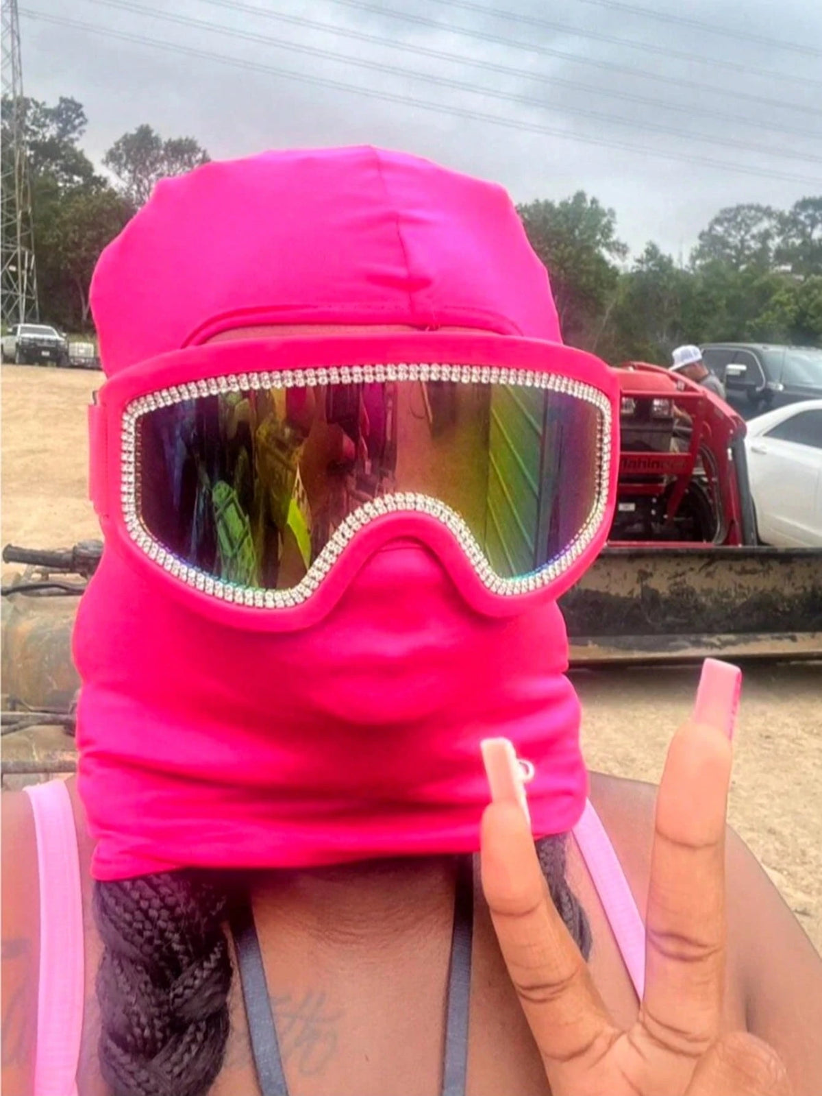 1pc Cute Pink Rose Pattern Breathable Lycra Fabric Outdoor Sports Neck Gaiter Face Mask, Suitable For Cycling, Boating, Skiing, Lightweight And Easy To Wash, Dual-Layered Stitched