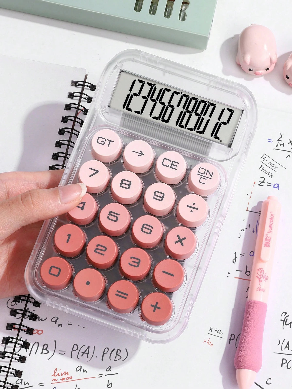 1pc Gradient Dopamine Calculator Round Mechanical Keyboard, 12-Digit Large Display Suitable For Accounting, Finance, Students, Office Use, Fashionable & Girly Style, High-End Color, Good Value (Random