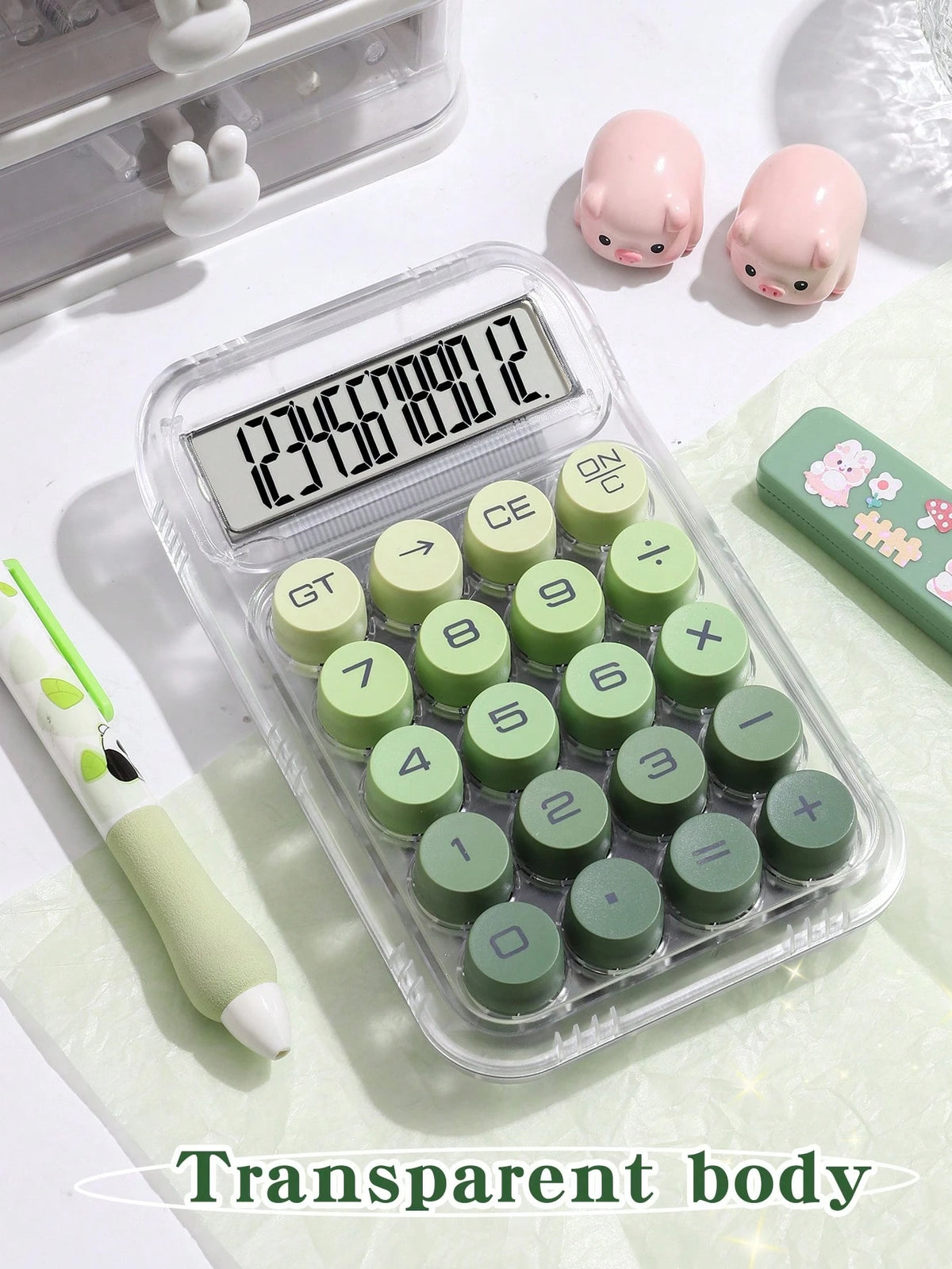 1pc Gradient Dopamine Calculator Round Mechanical Keyboard, 12-Digit Large Display Suitable For Accounting, Finance, Students, Office Use, Fashionable & Girly Style, High-End Color, Good Value (Random