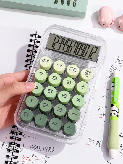 1pc Gradient Dopamine Calculator Round Mechanical Keyboard, 12-Digit Large Display Suitable For Accounting, Finance, Students, Office Use, Fashionable & Girly Style, High-End Color, Good Value (Random