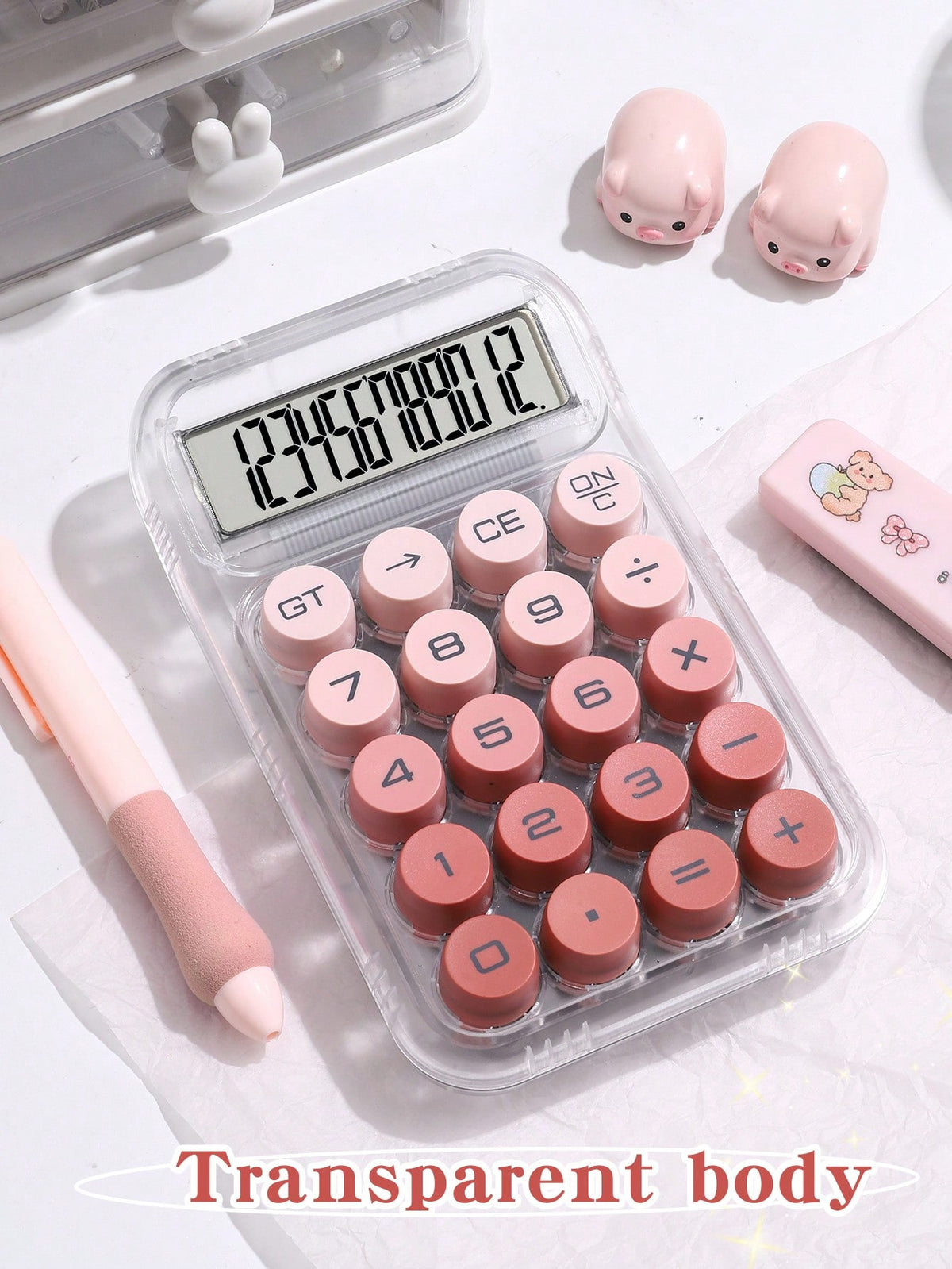 1pc Gradient Dopamine Calculator Round Mechanical Keyboard, 12-Digit Large Display Suitable For Accounting, Finance, Students, Office Use, Fashionable & Girly Style, High-End Color, Good Value (Random