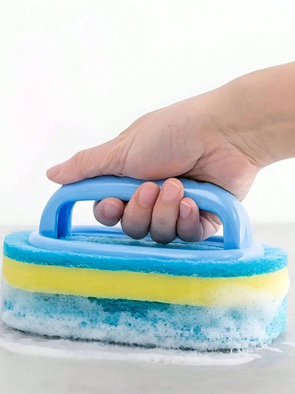 1pc Handle Cleaning Sponge, Used For Removing Stains From Bathroom, Tiles And Glass- Thick Scrub Brush, Suitable For Commercial Cleaning Services/Stores, Gardening Tools