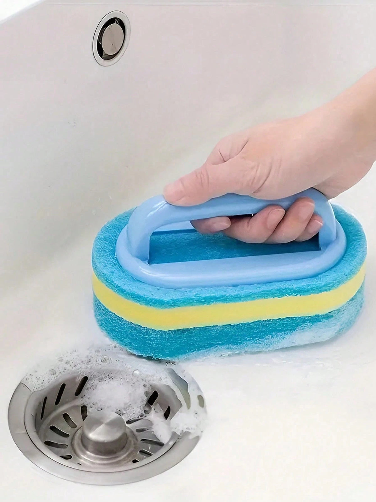 1pc Handle Cleaning Sponge, Used For Removing Stains From Bathroom, Tiles And Glass- Thick Scrub Brush, Suitable For Commercial Cleaning Services/Stores, Gardening Tools