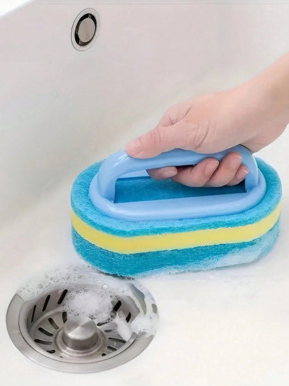 1pc Handle Cleaning Sponge, Used For Removing Stains From Bathroom, Tiles And Glass- Thick Scrub Brush, Suitable For Commercial Cleaning Services/Stores, Gardening Tools
