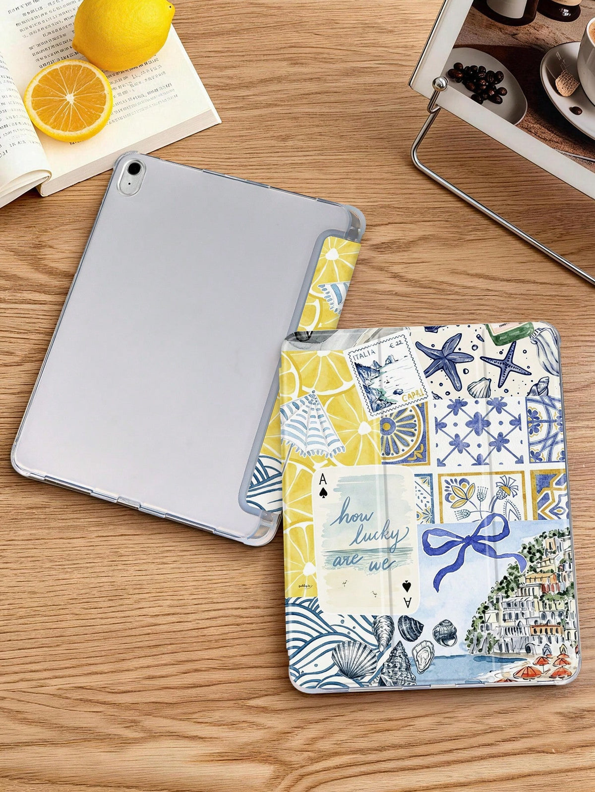 1pc Lemon Coast Collage Tablet Case, Compatible With IPad Mini 4/5/6/7/Air/Air2/9.7/10.2/10.5/10.9 (Air4-Air8)/Pro 11/10th Gen/A16/Pro 11 2024, Compatible With Galaxy A8 Model, Painted Pattern Tablet