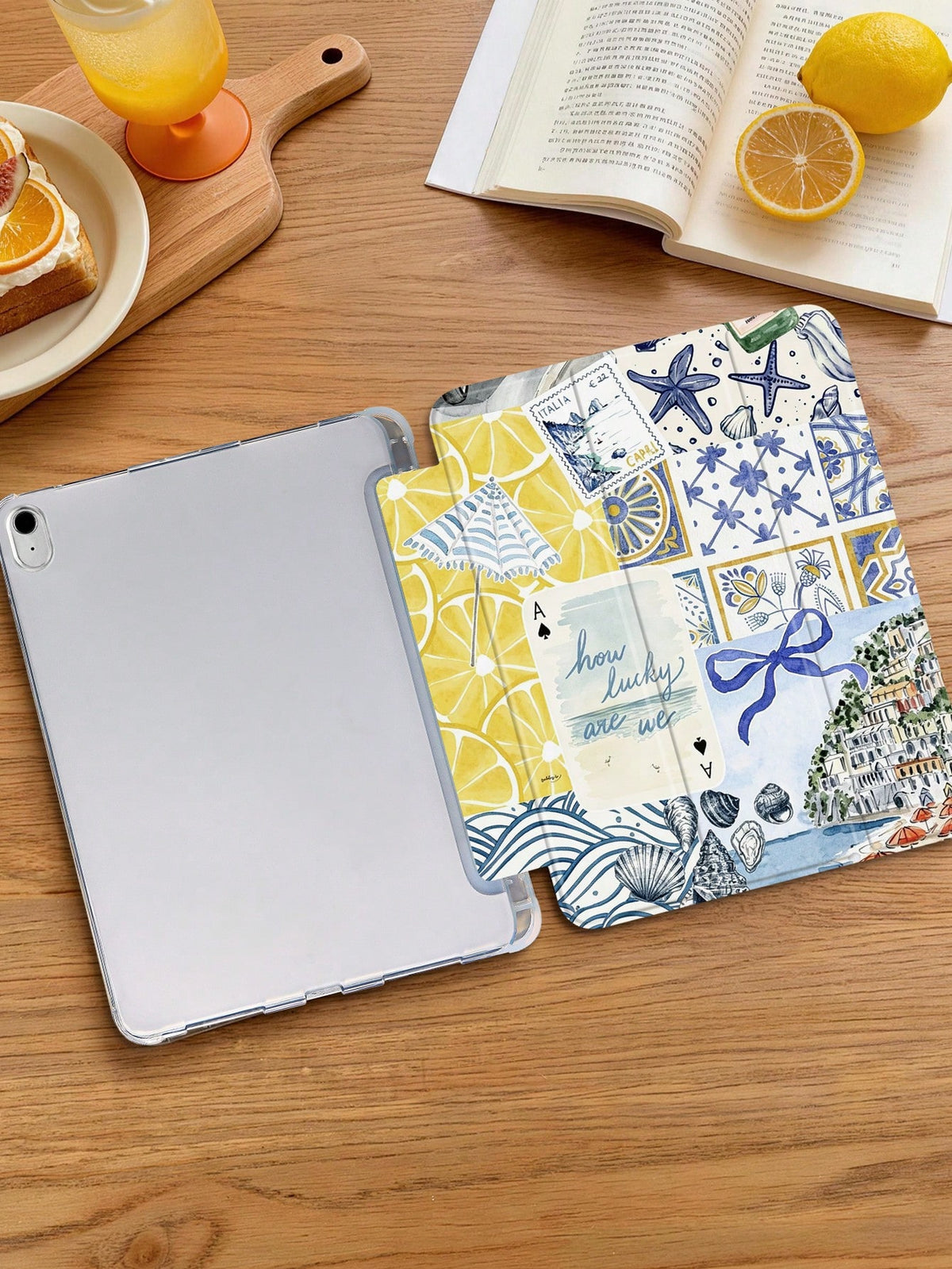 1pc Lemon Coast Collage Tablet Case, Compatible With IPad Mini 4/5/6/7/Air/Air2/9.7/10.2/10.5/10.9 (Air4-Air8)/Pro 11/10th Gen/A16/Pro 11 2024, Compatible With Galaxy A8 Model, Painted Pattern Tablet