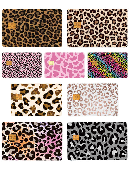 1pc Leopard Pattern PVC Funny Credit Card Sticker, Leopard Print Pink Leopard Colorful Leopard Creative Mini Card Skin Sticker, Art Sticker,Back To School,School Supplies