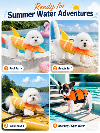 1pc Modern Dog Life Jacket, Smooth Track Buoyancy Nylon Material, Unisex Multi-Functional Pet Swimming Vest, Elegant Contrast Color Puppy Safety Vest, Suitable For Surfing, Boating, Lake Hiking, Campu
