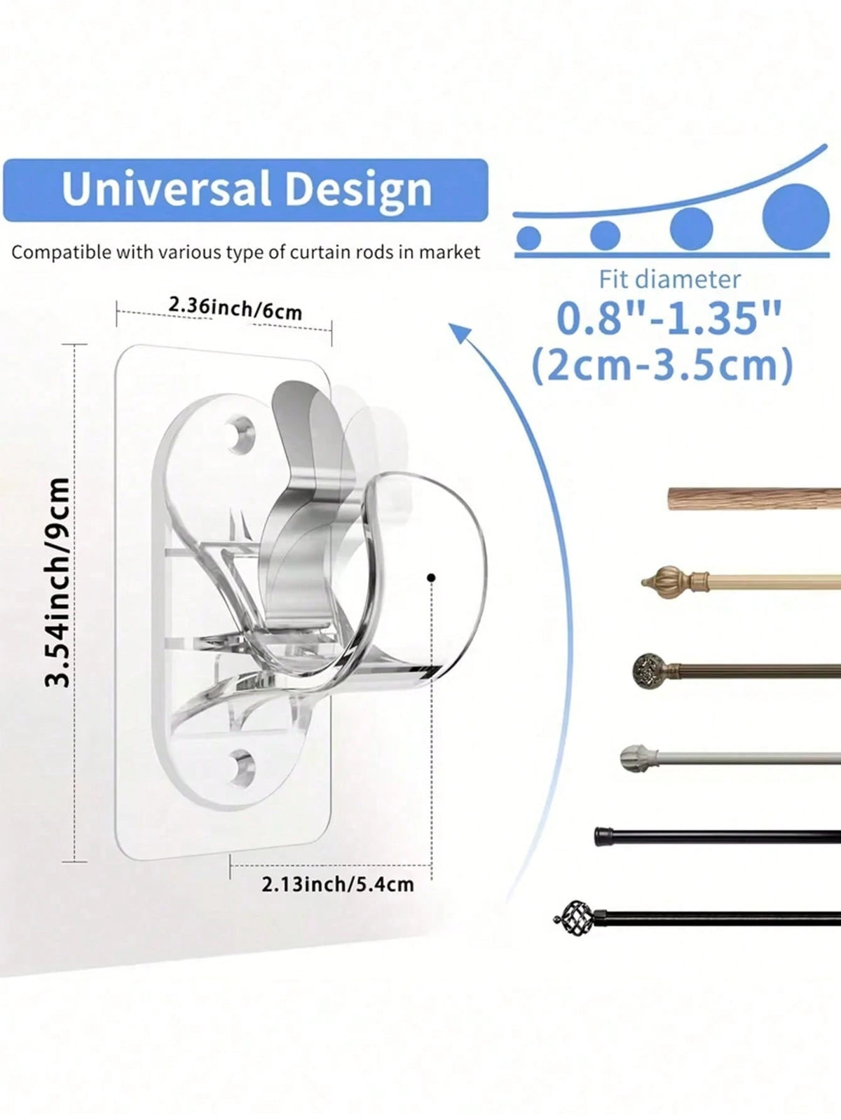 1pc No-Drill Self-Adhesive Curtain Rod Bracket, Adjustable Curtain Rod Hook Without Nails, Suitable For Bathroom, Kitchen, Hotel