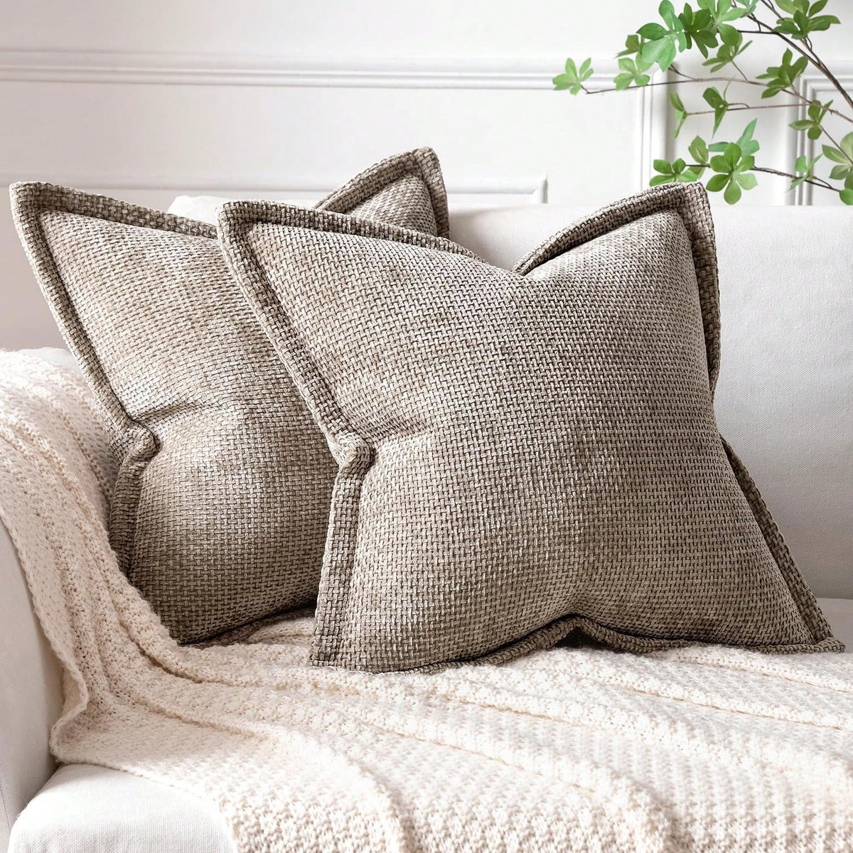 1pc Soft Chenille Cross Texture Pattern Throw Pillow Cover With Wide Trim, Farmhouse Cushion Cover For Home Decor, Sofa, Bedroom, Living Room