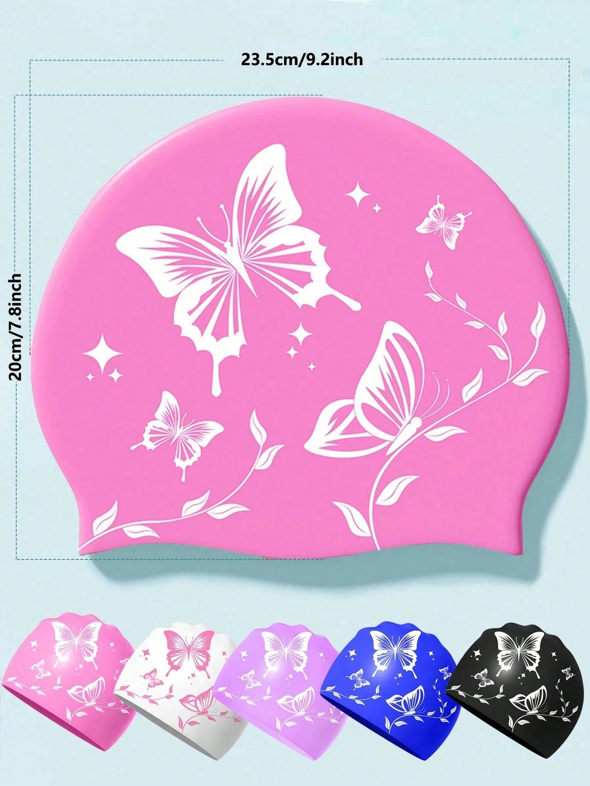 1Pc Thick Silicone Swim Cap, Butterfly Printed Waterproof Swimming Hat, Anti‑Slip High Elastic Comfort Fit, Tear Resistant Durable Adult Unisex Swimming Cap For Long & Short Hair, Pool Beach Surfing W