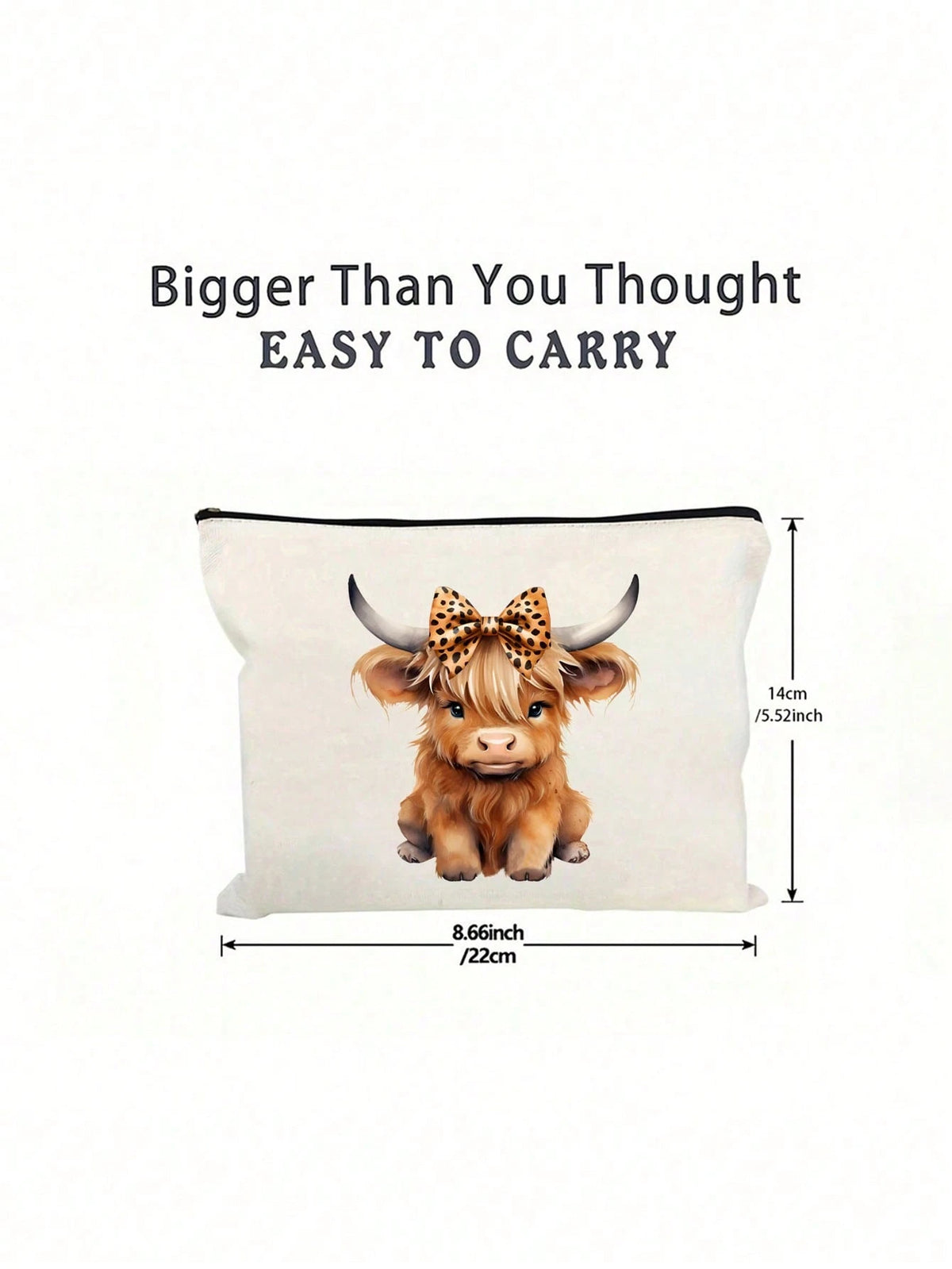 2/1pc Charming Highland Cow Theme Makeup Bag- Lightweight Odorless Polyester Toiletry Bag, Suitable For Nature Lovers And Women, Cartoon Fun Multi-Functional Canvas Bag, Essential Makeup Bag: Girls M