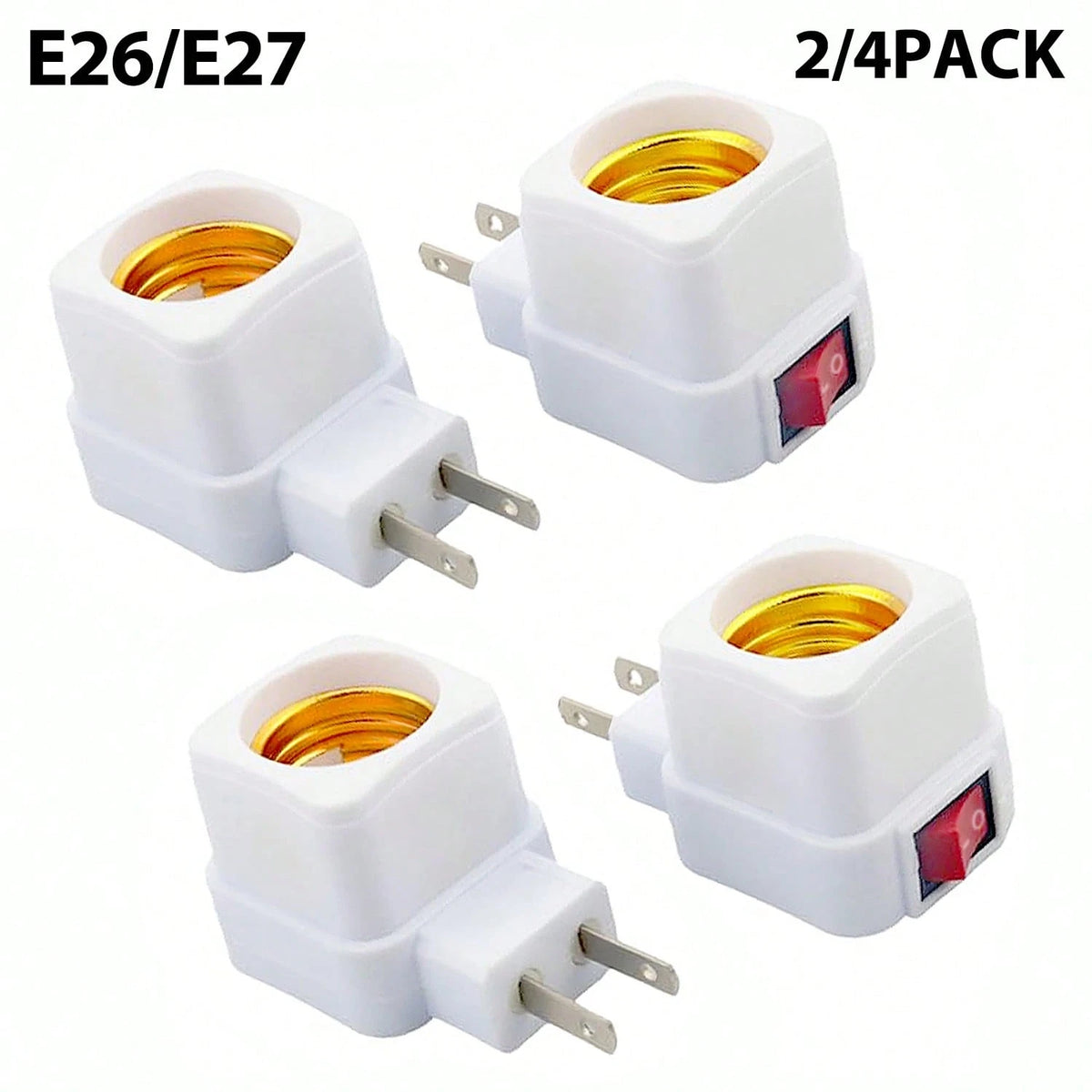 2/4pcs E26/E27 Socket Extender Adapter With Switch, Plug-In Lamp Holder, Convert Outlet To Bulb Socket, 2/3 Plug Splitter, Suitable For Garage, Porch, Camera And More