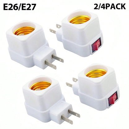 2/4pcs E26/E27 Socket Extender Adapter With Switch, Plug-In Lamp Holder, Convert Outlet To Bulb Socket, 2/3 Plug Splitter, Suitable For Garage, Porch, Camera And More
