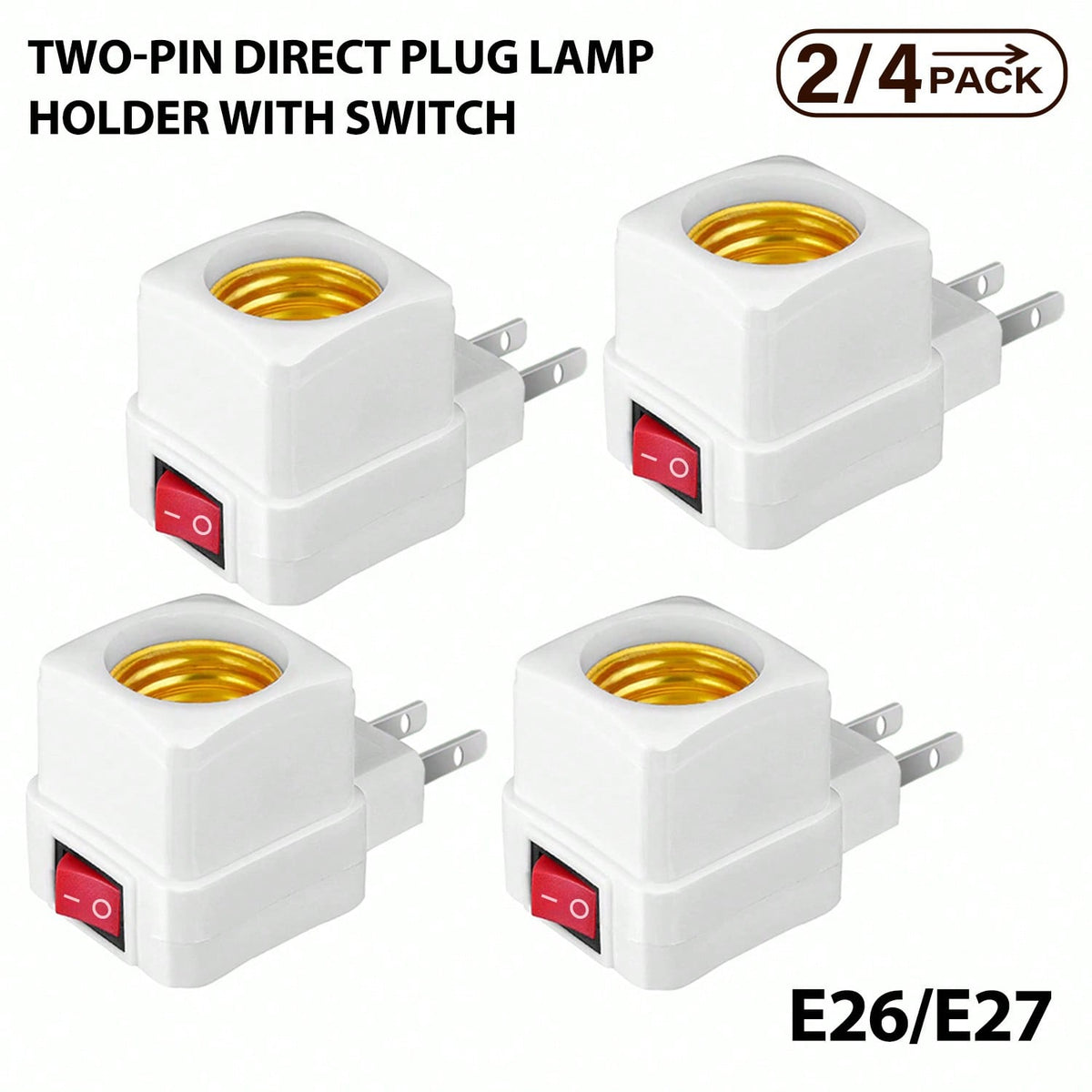 2/4pcs E26/E27 Socket Extender Adapter With Switch, Plug-In Lamp Holder, Convert Outlet To Bulb Socket, 2/3 Plug Splitter, Suitable For Garage, Porch, Camera And More