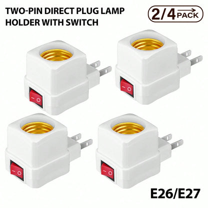 2/4pcs E26/E27 Socket Extender Adapter With Switch, Plug-In Lamp Holder, Convert Outlet To Bulb Socket, 2/3 Plug Splitter, Suitable For Garage, Porch, Camera And More