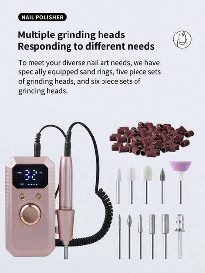 20,000RPM Rechargeable Electric Nail Drill, Portable Nail File Machine For Acrylic, Gel Nails Polishing, With 11 Sanding Bits And 20 Sanding Bands, Suitable For Beginners And Professionals, Profession