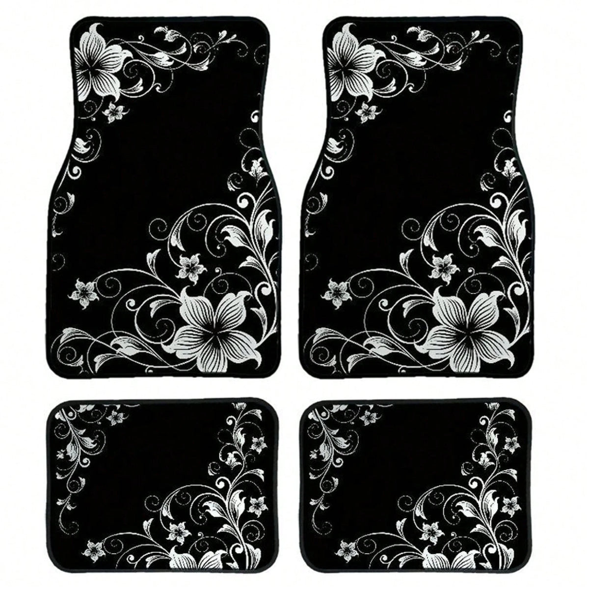 2pcs/4pcs Car Floor Mats And Trunk Mats, Floral Pattern Design, Multifunctional, Stylish And Easy To Clean, Suitable For Various Car Models And All Seasons, Car Interior Accessories