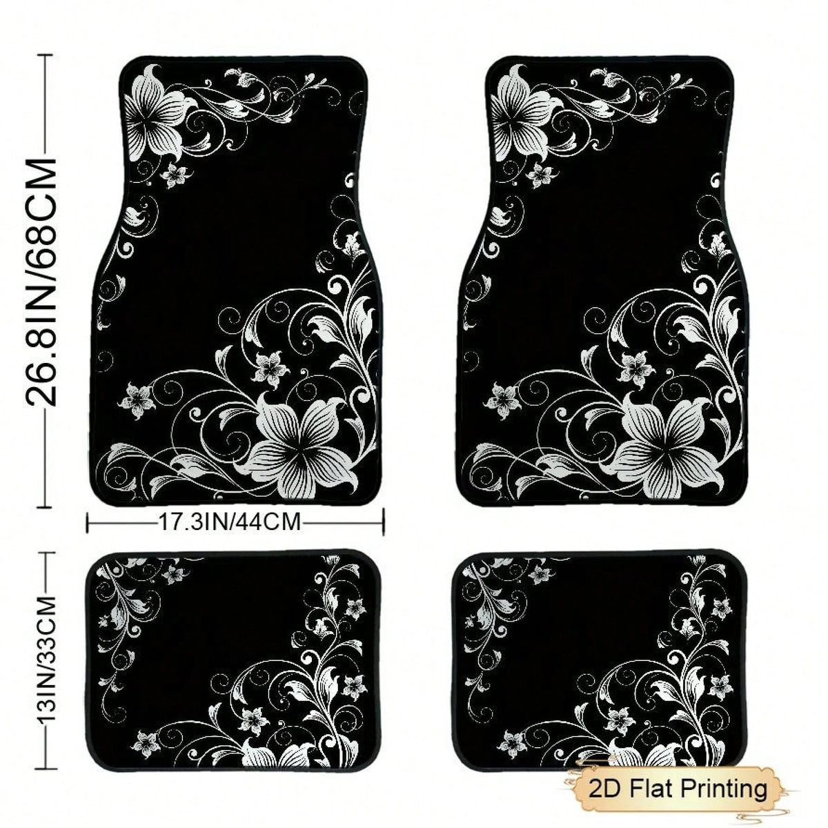 2pcs/4pcs Car Floor Mats And Trunk Mats, Floral Pattern Design, Multifunctional, Stylish And Easy To Clean, Suitable For Various Car Models And All Seasons, Car Interior Accessories