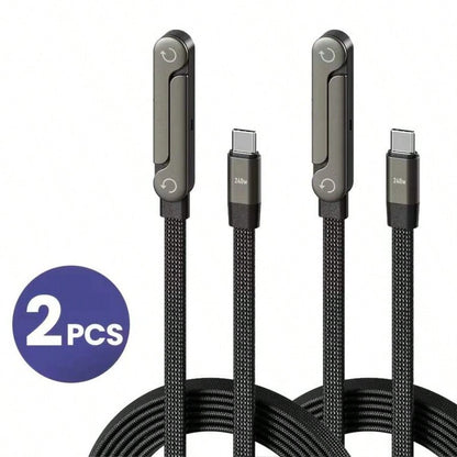 2pcs 90 Degree PD Type-C Fast Charging Data Cable With Phone Stand, Compatible With IPhone 17/16/15, And All Type-C Phones, 240W Fast Charging