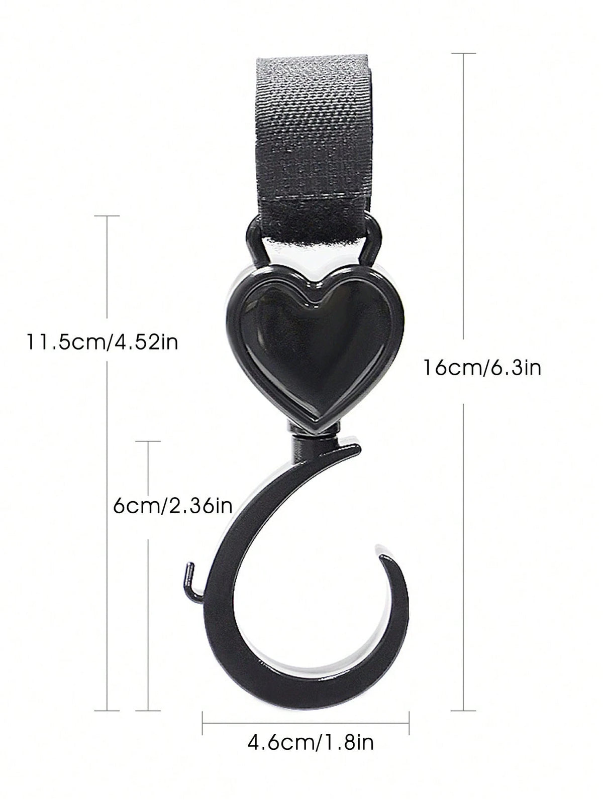2pcs Black Baby Stroller Hooks: Rotatable And Large-Sized, Convenient For Hanging On Strollers To Carry Bags Hands-Free. With Heart-Shaped Design.