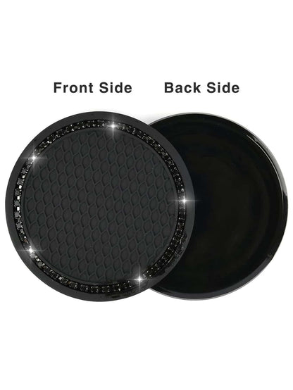 2pcs Honeycomb Embossed Rhinestone Decor Car Coaster