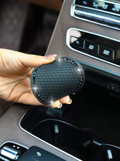 2pcs Honeycomb Embossed Rhinestone Decor Car Coaster