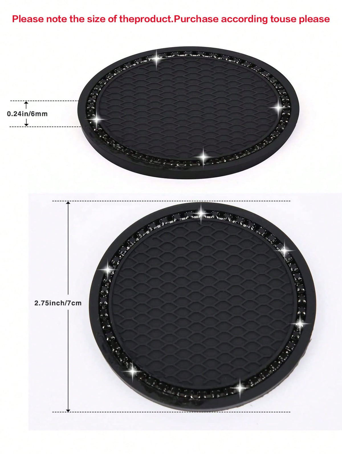 2pcs Honeycomb Embossed Rhinestone Decor Car Coaster