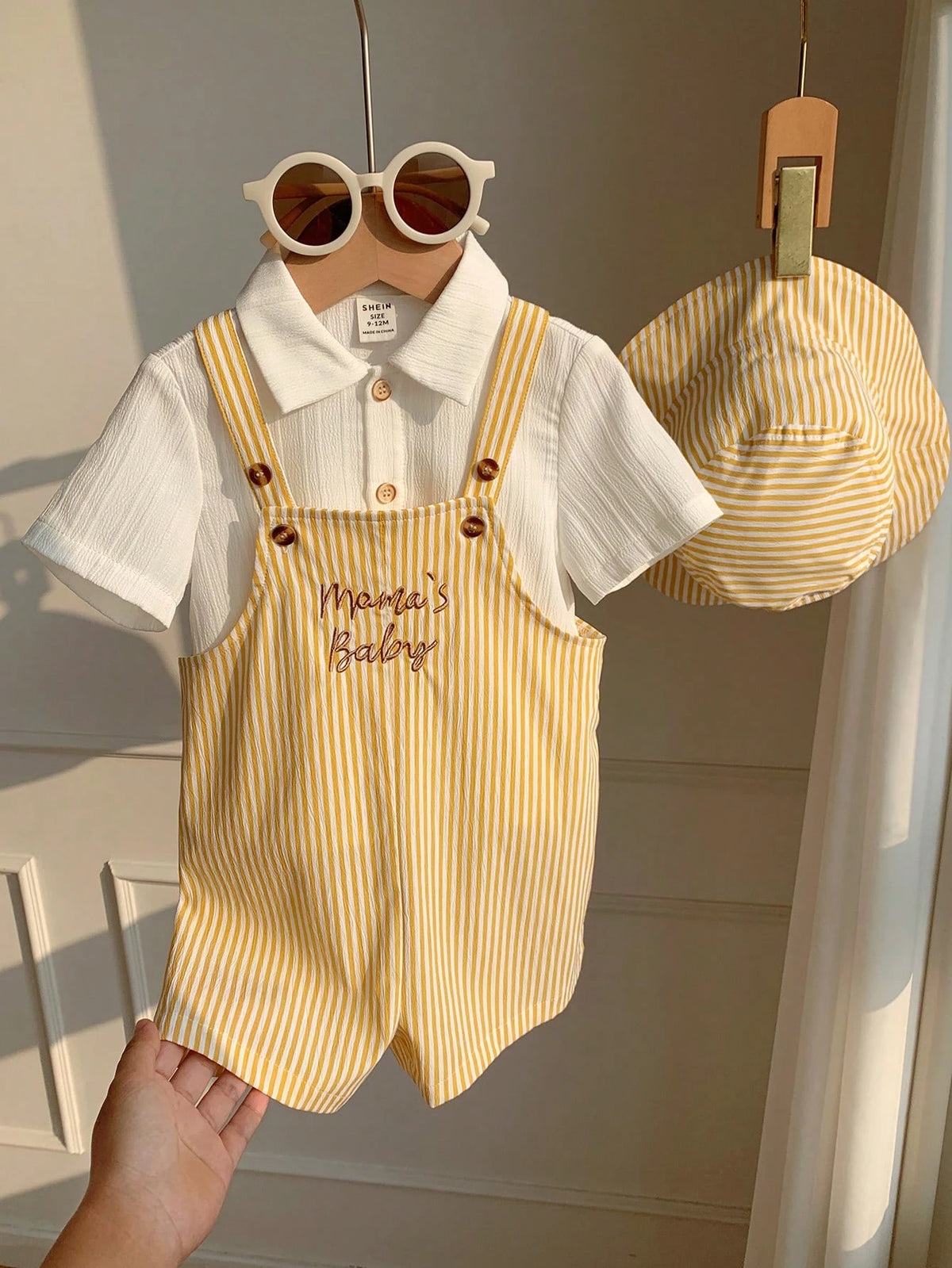 2pcs/Set Unisex Baby Clothes, Baby Boy Baby Girl Summer Casual Cute Yellow Plaid Overalls And Yellow Plaid Bucket Hat, Overalls Set, Plaid Set, Cute Overalls