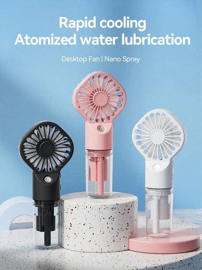 3-In-1 Portable Mist Fan, Handheld/Neck/Desktop Mist Fan With Transparent Water Tank, USB Rechargeable Summer Travel And Daily Use Cooling Fan, (IMR18650-800mAh 3.7V-800mAh 2.96Wh) Please Fully Charge