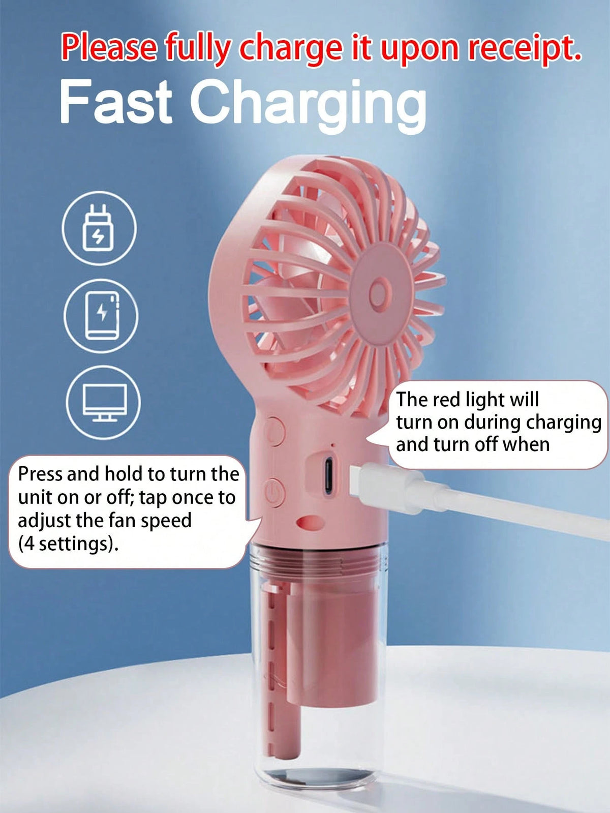 3-In-1 Portable Mist Fan, Handheld/Neck/Desktop Mist Fan With Transparent Water Tank, USB Rechargeable Summer Travel And Daily Use Cooling Fan, (IMR18650-800mAh 3.7V-800mAh 2.96Wh) Please Fully Charge