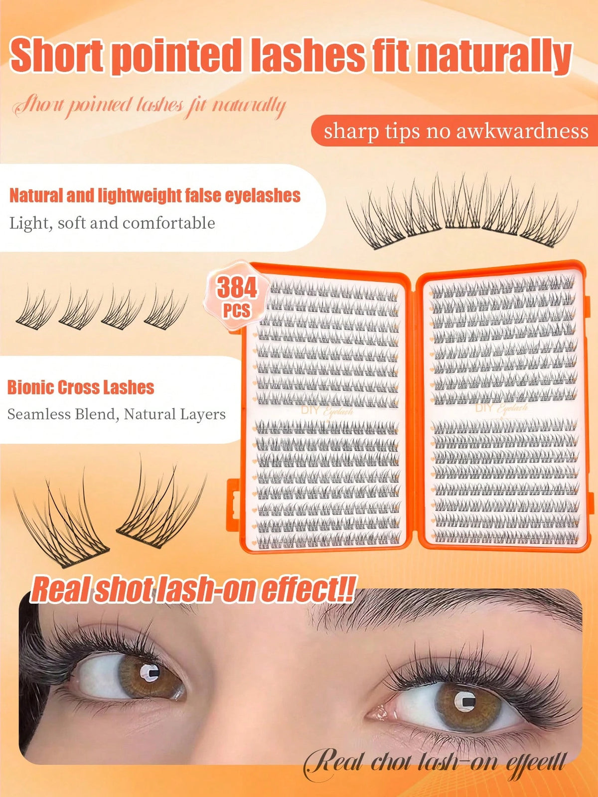 32 Rows/384 Pcs Waterproof Mink Eyelashes, Natural Soft Curl. 10-12mm Mixed 0.07mm C/D Shape Natural Curly Lashes. Lightweight DIY Eyelashes, Suitable For Creating Looks From Natural To Voluminous. Su