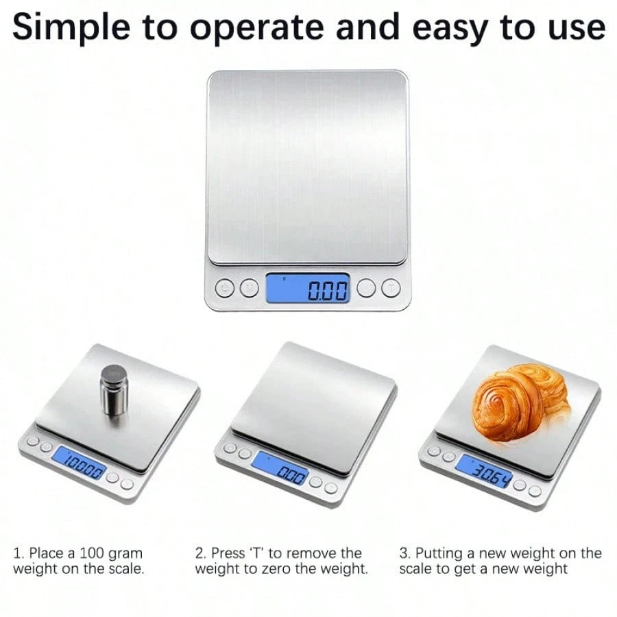 3kg High Precision Scale, 6 Unit Conversion, No Manual Calculation, Durable ABS Material, HD LCD Display, Suitable For Kitchen & Jewelry, Auto Shut Off- Battery Powered (Batteries Not Included)