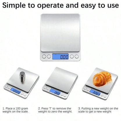 3kg High Precision Scale, 6 Unit Conversion, No Manual Calculation, Durable ABS Material, HD LCD Display, Suitable For Kitchen & Jewelry, Auto Shut Off- Battery Powered (Batteries Not Included)
