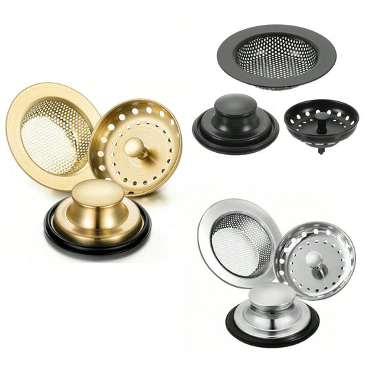 3pcs Kitchen Sink Strainer And Drain Stopper Set, Stainless Steel Garbage Disposal Stopper With Handle, Universal Anti-Clogging Kitchen Sink Strainer Filter