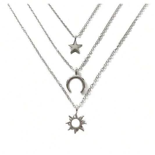 3pcs Sun And Moon Star Pedant Necklace 3 Set Sister Friend Gift For Women Men