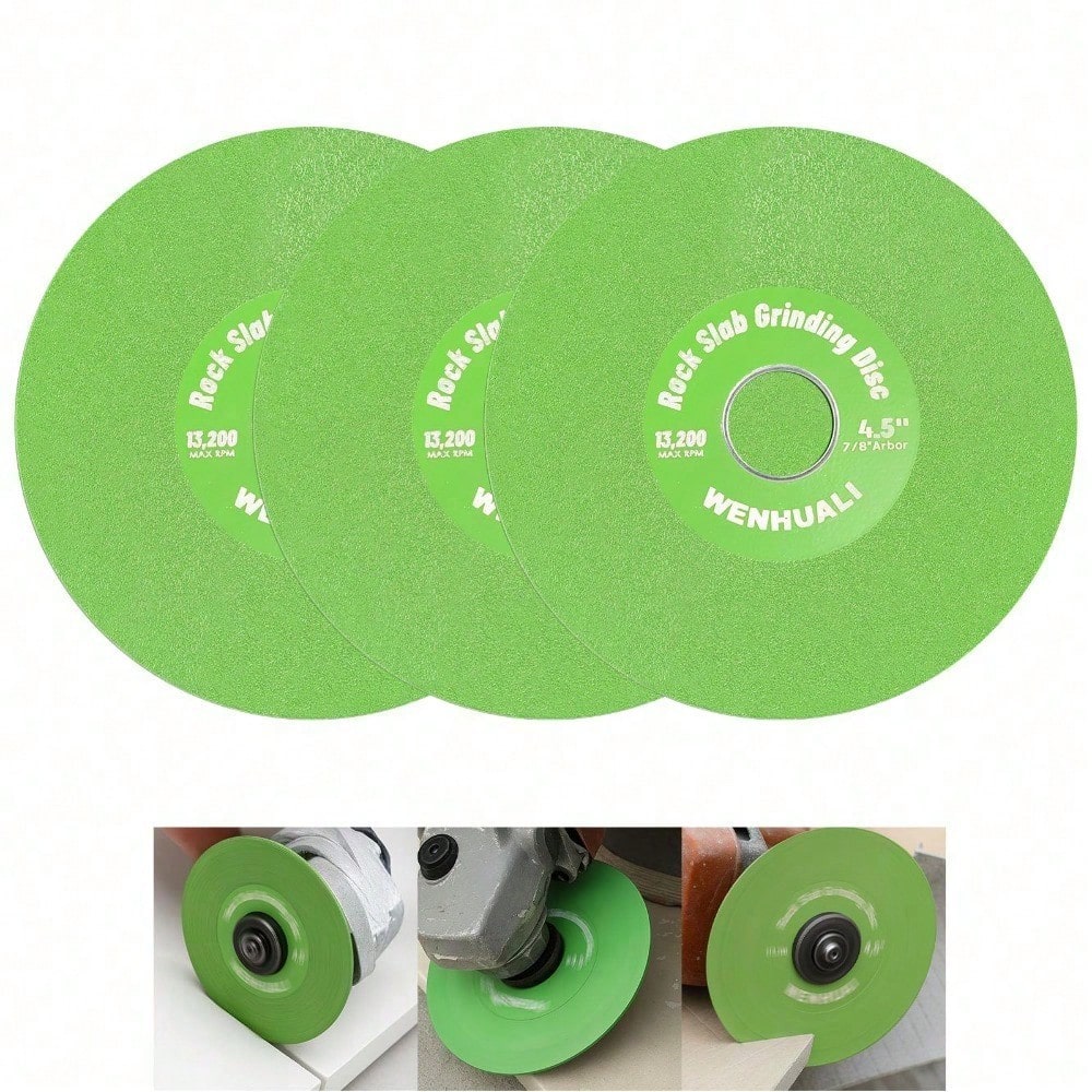 4.5" Diamond Rock Slab Grinding Disc Set, 3 Pcs Multi-Pore Flat Cutting Blades, Ultra-Wide 1.2" For Tile, Glass, Marble, Granite, Angle Grinder & Diamond Saw Blade
