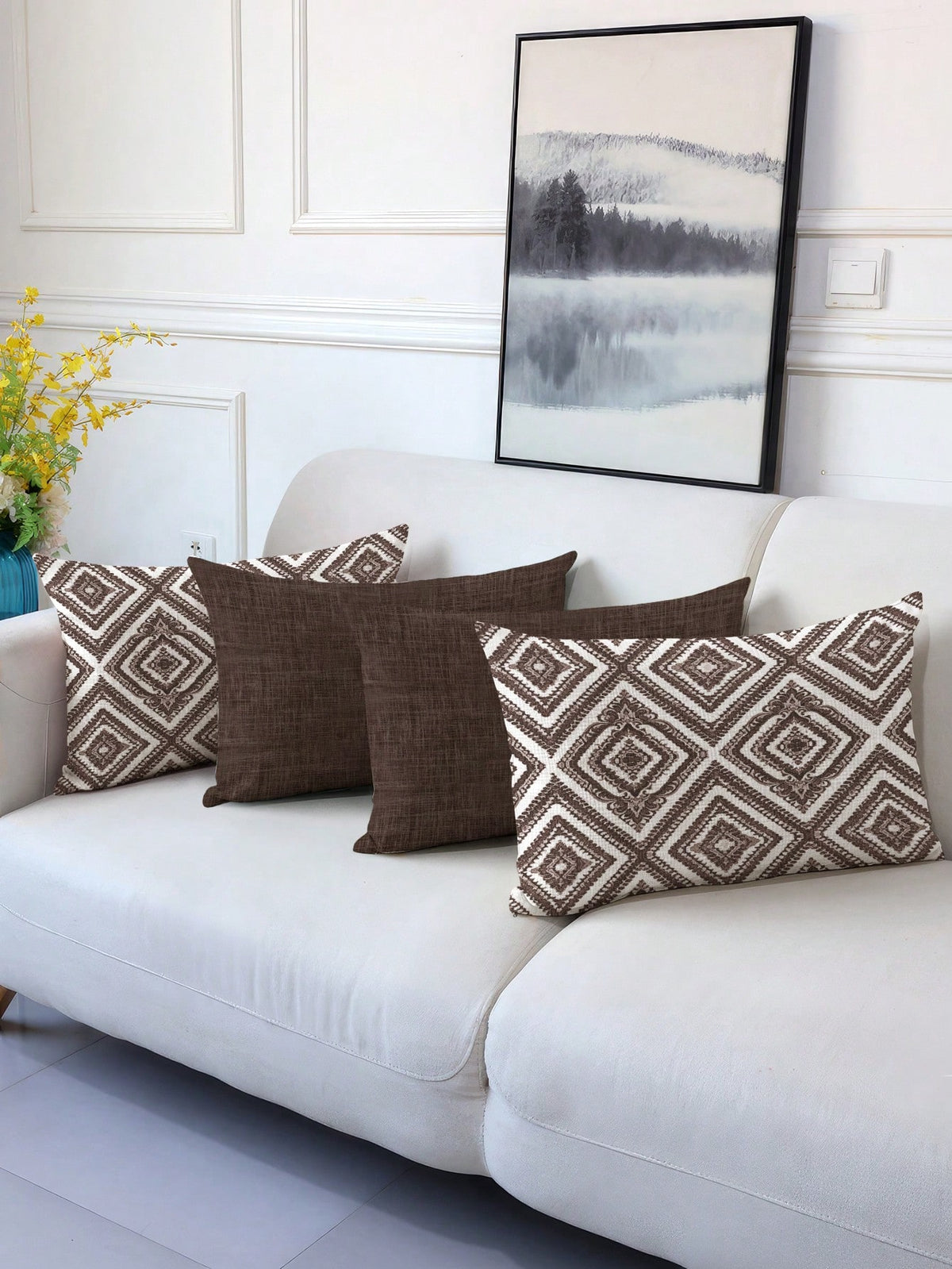 4pcs,Decorative Throw Pillow Covers,Geometric Pattern,Polyester Fiber Cushion Covers,Invisible Zipper,Machine Washable,Minimalist Fashion Line Pattern,Zipper Closure,Home Decorative Throw Pillow Cover