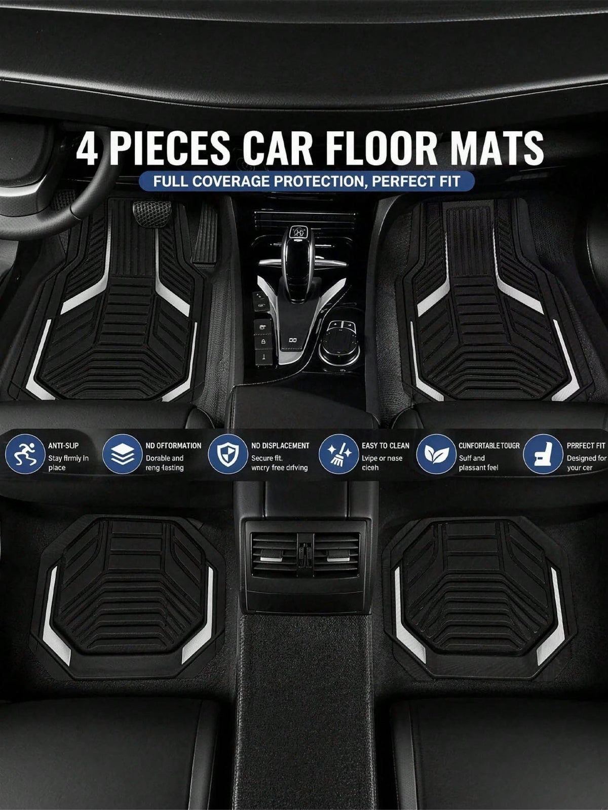 4pcs Universal All-Weather Car Floor Mats Set, Red & Black Geometric Pattern Non-Slip Floor Mats, Full Coverage Front & Rear Row Mats, Suitable For Sedan, SUV, Truck, Van, Fashionable Car Interior Acc