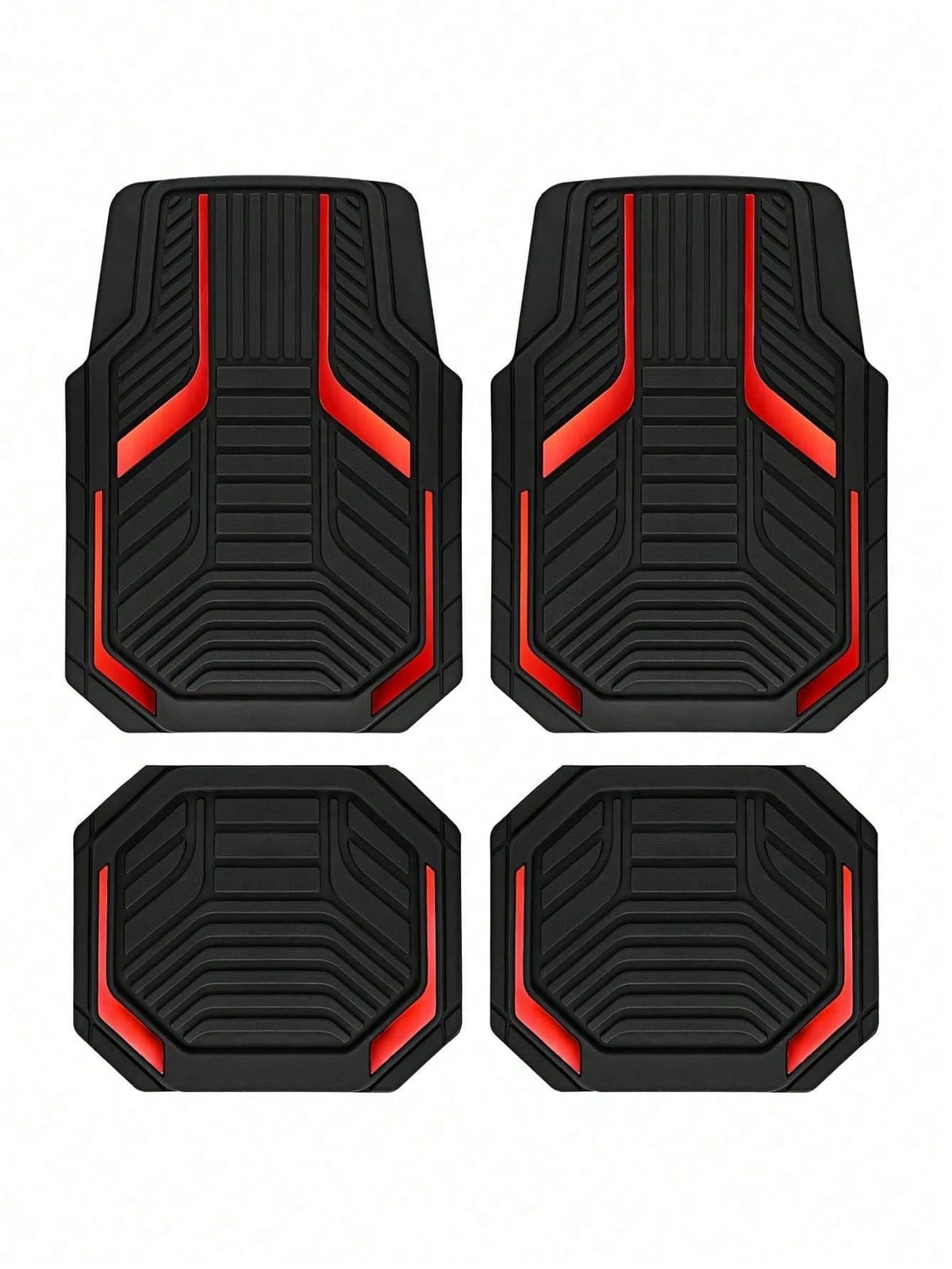 4pcs Universal All-Weather Car Floor Mats Set, Red & Black Geometric Pattern Non-Slip Floor Mats, Full Coverage Front & Rear Row Mats, Suitable For Sedan, SUV, Truck, Van, Fashionable Car Interior Acc