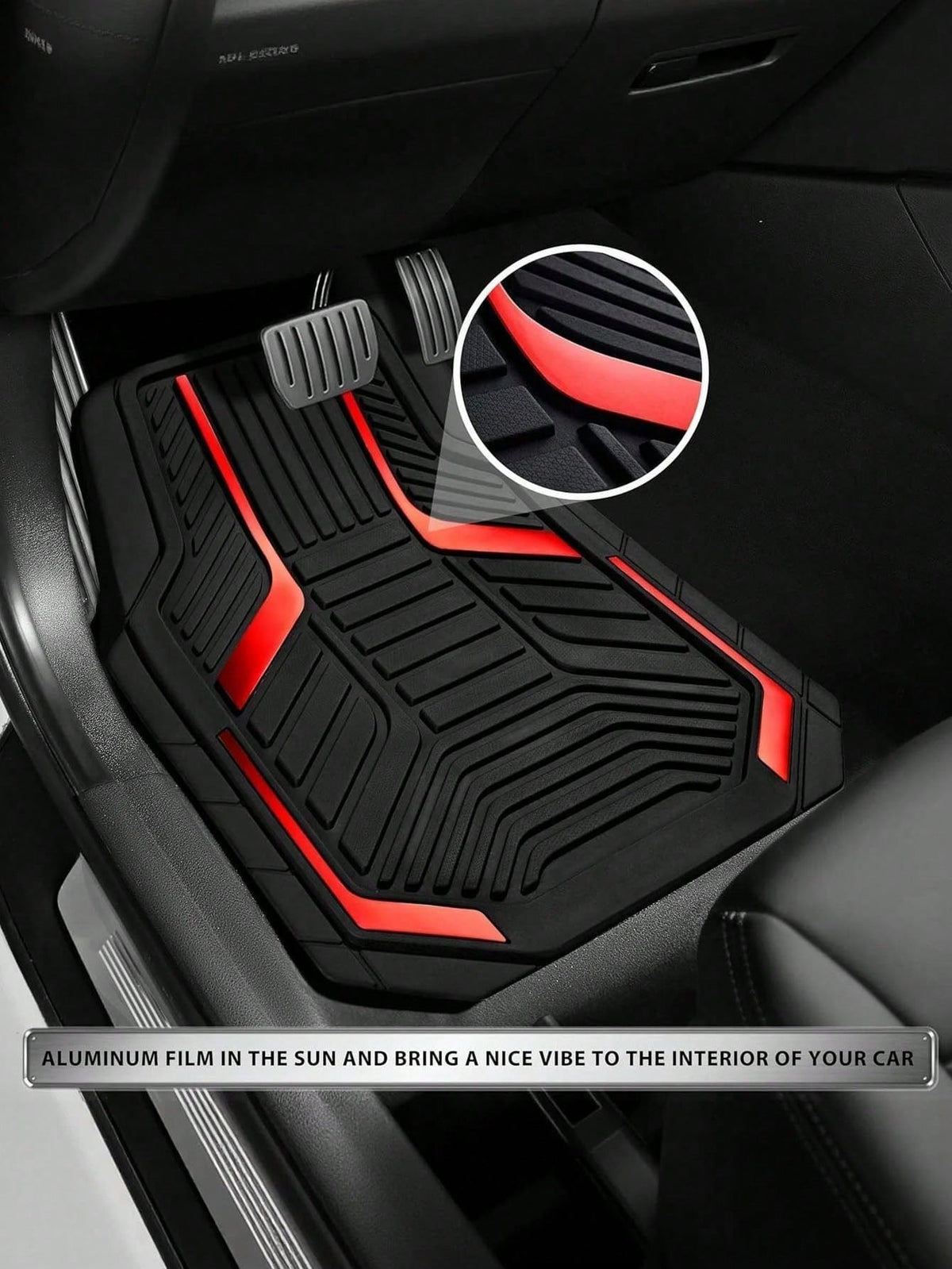 4pcs Universal All-Weather Car Floor Mats Set, Red & Black Geometric Pattern Non-Slip Floor Mats, Full Coverage Front & Rear Row Mats, Suitable For Sedan, SUV, Truck, Van, Fashionable Car Interior Acc
