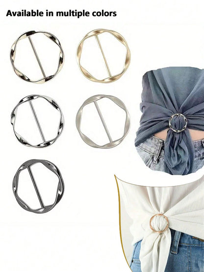 5-1pc Versatile Circle Shirt Knot Buckles- Multi-Functional Clothing Accessory Buttons,Knot Buckle For Clothes, Versatile Waistband, Necktie Clip With Stylish Metal Ring- Suitable For Clothing, Belt